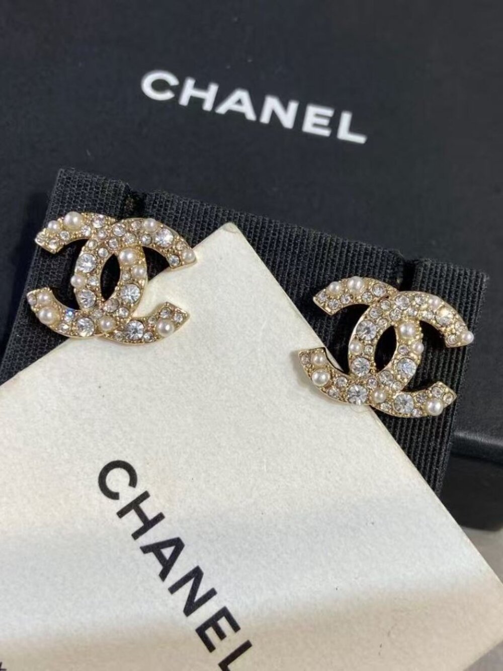 Chanel Gold Crystal CC Logo Earrings - Gold/Crystal